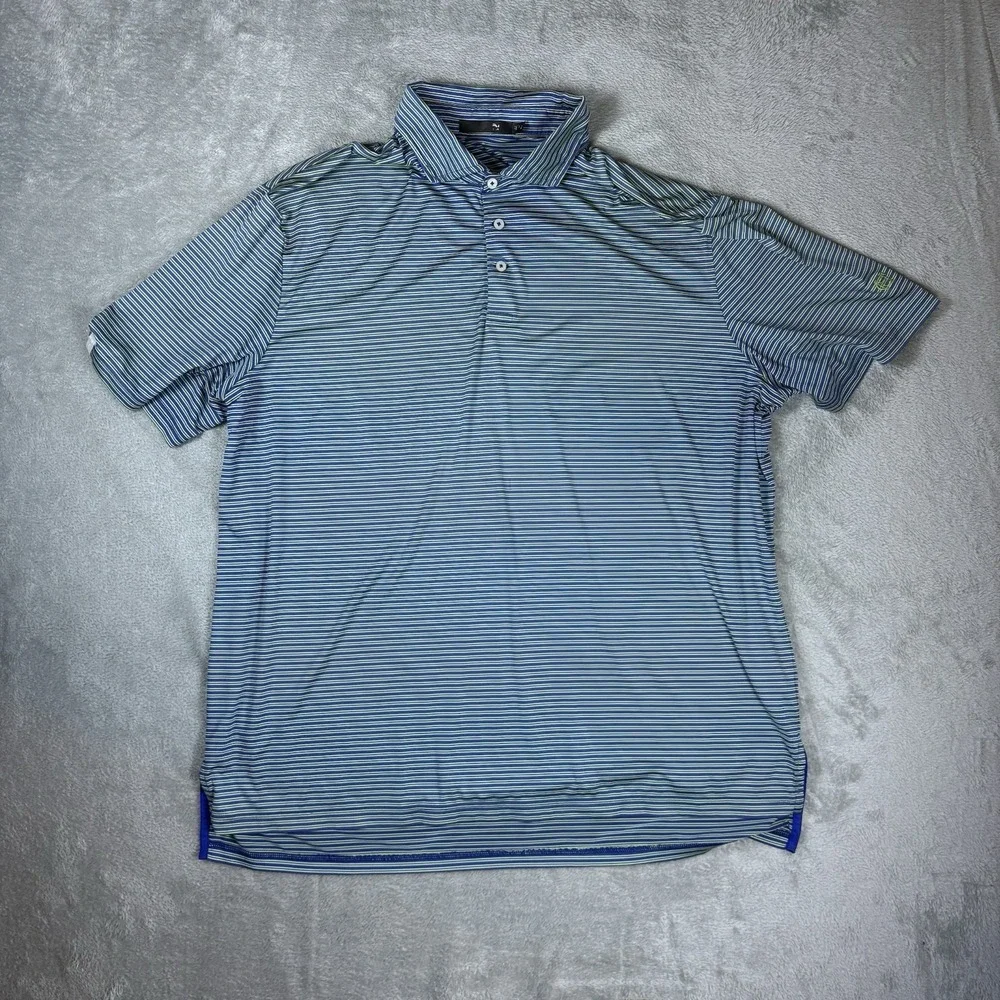 RLX Ralph Lauren Polo Mens XL Blue Green Striped Short‎ Sleeve